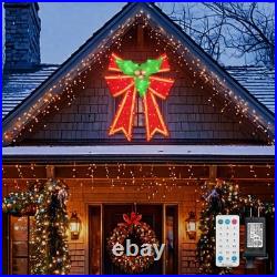 36in Pre-Lit Christmas Bow Decoration, Large Outdoor 133 Holiday Yard Deco, R