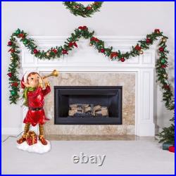37 in. Horn Blowing Pixie Elf with Multicolor Lights, Plug-In