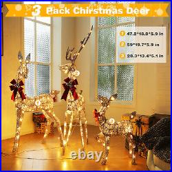 3PCS Large Lighted Reindeer Christmas Decorations 3D Christmas Deer 210 LED H4Y2