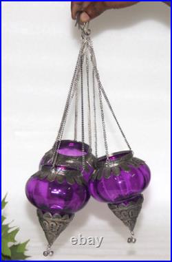 3Pc Vintage Look Unique Shape 4.7'' Purple Glass Kugel Christmas Ornaments Heavy