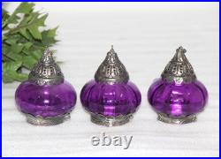 3Pc Vintage Look Unique Shape 4.7'' Purple Glass Kugel Christmas Ornaments Heavy