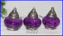 3Pc Vintage Look Unique Shape 4.7'' Purple Glass Kugel Christmas Ornaments Heavy