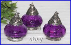 3Pc Vintage Look Unique Shape 4.7'' Purple Glass Kugel Christmas Ornaments Heavy