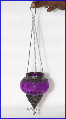 3Pc Vintage Look Unique Shape 4.7'' Purple Glass Kugel Christmas Ornaments Heavy