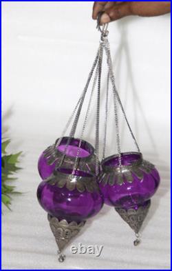 3Pc Vintage Look Unique Shape 4.7'' Purple Glass Kugel Christmas Ornaments Heavy