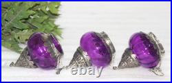 3Pc Vintage Look Unique Shape 4.7'' Purple Glass Kugel Christmas Ornaments Heavy