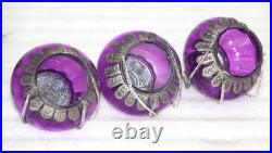 3Pc Vintage Look Unique Shape 4.7'' Purple Glass Kugel Christmas Ornaments Heavy
