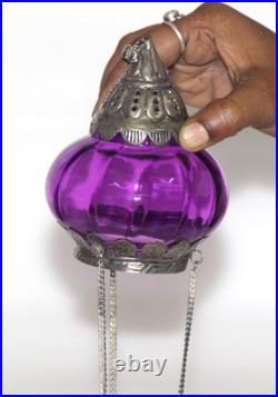 3Pc Vintage Look Unique Shape 4.7'' Purple Glass Kugel Christmas Ornaments Heavy