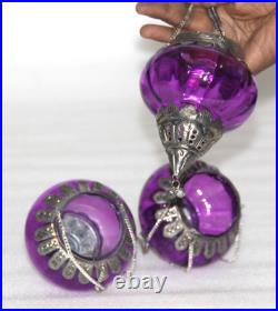 3Pc Vintage Look Unique Shape 4.7'' Purple Glass Kugel Christmas Ornaments Heavy