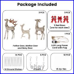 3Piece Prelit Christmas Reindeer Family Outdoor Yard Decoration Lighted Deer Set