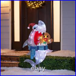 3.5-Ft LED Shark with Gingerbread Man Decoration