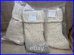 (3) Ballard Designs / Chunky Knit Cream Color Wool Christmas Stockings 17.5x10