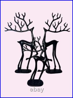 3 Black cast Metal Deer Sculpture pottery barn Minimalist reindeer Christmas