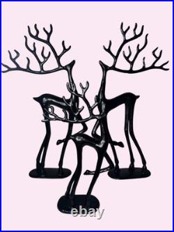 3 Black cast Metal Deer Sculpture pottery barn Minimalist reindeer Christmas