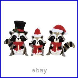 3 Pack LED Christmas Santa Outfit Raccoon Family Outdoor Yard Holiday Decor
