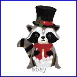 3 Pack LED Christmas Santa Outfit Raccoon Family Outdoor Yard Holiday Decor