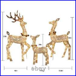 3 Piece Christmas Glitter Deer Family Indoor Outdoor Holiday LED Lawn Yard Decor