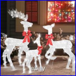 3-Piece Christmas White Reindeer Family Lighted Deer Set for In/Outdoor Yard