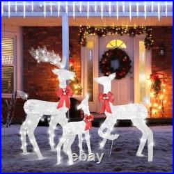 3-Piece Christmas White Reindeer Family Lighted Deer Set for In/Outdoor Yard