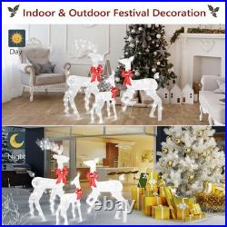 3-Piece Christmas White Reindeer Family Lighted Deer Set for In/Outdoor Yard