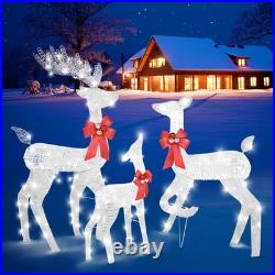 3-Piece Christmas White Reindeer Family Lighted Deer Set for In/Outdoor Yard