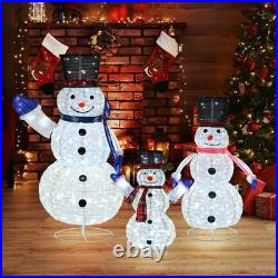 3 Piece Pre-lit Christmas Snowman Family, 270 LED 3D 2ft+3ft+5ft Lighted Snow
