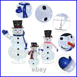 3 Piece Pre-lit Christmas Snowman Family, 270 LED 3D 2ft+3ft+5ft Lighted Snow