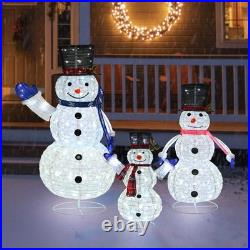 3 Piece Pre-lit Christmas Snowman Family, 270 LED 3D 2ft+3ft+5ft Lighted Snow