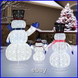 3 Piece Pre-lit Christmas Snowman Family, 270 LED 3D 2ft+3ft+5ft Lighted Snow