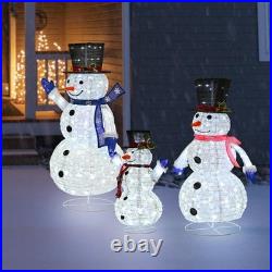 3 Piece Pre-lit Christmas Snowman Family, 270 LED 3D 2ft+3ft+5ft Lighted Snow