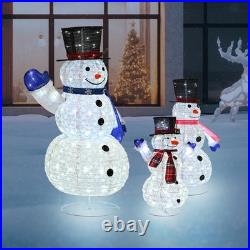 3 Piece Pre-lit Christmas Snowman Family, 270 LED 3D 2ft+3ft+5ft Lighted Snow