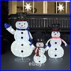 3 Piece Pre-lit Christmas Snowman Family, 270 LED 3D 2ft+3ft+5ft Lighted Snow