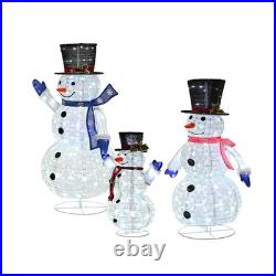3 Piece Pre-lit Christmas Snowman Family, 270 LED 3D 2ft+3ft+5ft Lighted Snow