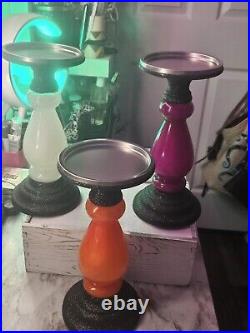 3 Rare Bath & Body Works Pedestal Set Halloween Light Up Purple, Orange, White