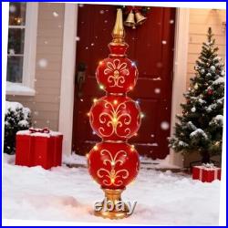 3 ft Large Christmas Finial Ornament Statue with LED Lights Metallic Prelit
