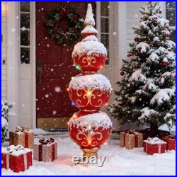 3 ft Large Christmas Finial Ornament Statue with LED Lights Metallic Prelit