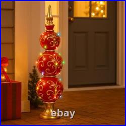 3 ft Large Christmas Finial Ornament Statue with LED Lights Metallic Prelit