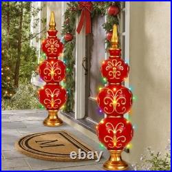 3 ft Large Christmas Finial Ornament Statue with LED Lights Metallic Prelit