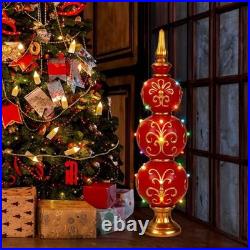3 ft Large Christmas Finial Ornament Statue with LED Lights Metallic Prelit