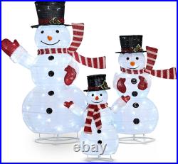 3 piece 3D Collapsible Snowman Set 270 LED Lights Christmas Yard Decor