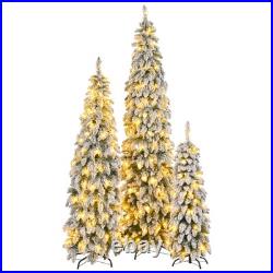 3-set Pre-Lit Pencil Christmas Slim Artificial Christmas Tree With Snow Flocking 3-set Pre-Lit Pencil Christmas Slim Artificial Christmas Tree With Snow Flocking