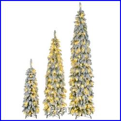 3-set Pre-Lit Pencil Christmas Slim Artificial Christmas Tree With Snow Flocking 3-set Pre-Lit Pencil Christmas Slim Artificial Christmas Tree With Snow Flocking