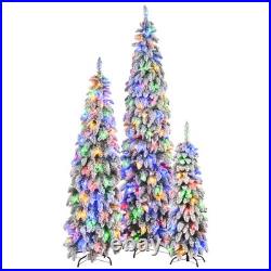 3-set Pre-Lit Pencil Christmas Slim Artificial Christmas Tree With Snow Flocking 3-set Pre-Lit Pencil Christmas Slim Artificial Christmas Tree With Snow Flocking
