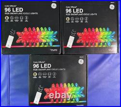 3 sets GE COLOR EFFECTS 6029701 96CT RGB SNOWFLAKE LIGHTS 9' colors & functions