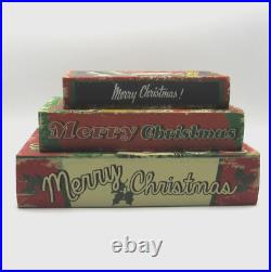3x Merry Christmas Santa Retro Style Faux Books Stash Boxes Christmas Decor