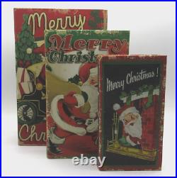 3x Merry Christmas Santa Retro Style Faux Books Stash Boxes Christmas Decor