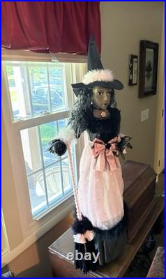 42 tall PINK/Black Witch Halloween Black Crystal Ball shabby cottage chic broom