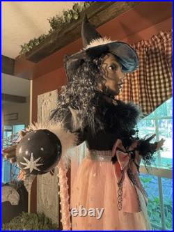 42 tall PINK/Black Witch Halloween Black Crystal Ball shabby cottage chic broom