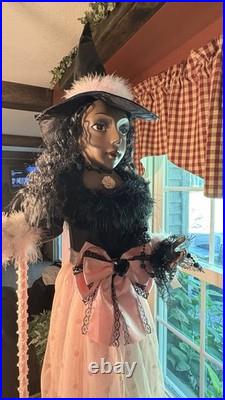 42 tall PINK/Black Witch Halloween Black Crystal Ball shabby cottage chic broom