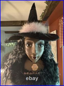 42 tall PINK/Black Witch Halloween Black Crystal Ball shabby cottage chic broom